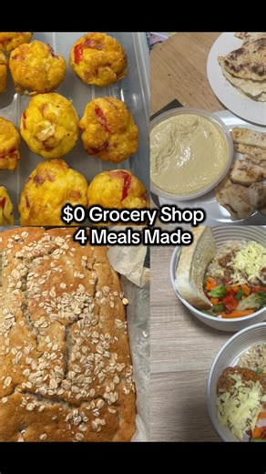 Day 1 of my pantry challenge✅ Here’s everything I made using ONLY what was in my house. I did not do a shop this week, and don’t plan to🤞 I tend to over spend when I could make stuff with what I have. It just takes time..and planning . Would you do this? Day 2 tomorrow 🙌 Here’s what I made ⬇️. 🍌Banana cake 1 x butter cake mix 3x ripe bananas 1 x cup water I sprinkled oats on top 30mins on 180degrees 🫓Flat bread 2 ingredient dough. SR Flour Greek yogurt salt. Mix to a dough, then roll out and