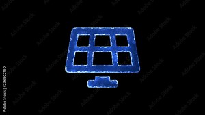 Symbol solar panel. Blue Electric Glow Storm. looped video. Alpha channel black