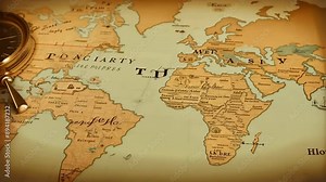 Antique Navigation Tools: Vintage Compass on a Historical World Map