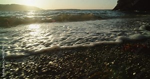 Rocky Pacific Northwest Coastline along puget sound near Seattle Washington with views of San Juan Islands