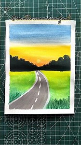 🌅Easy Sunset Road Landscape Watercolor Painting | Simple Scenery for Beginners