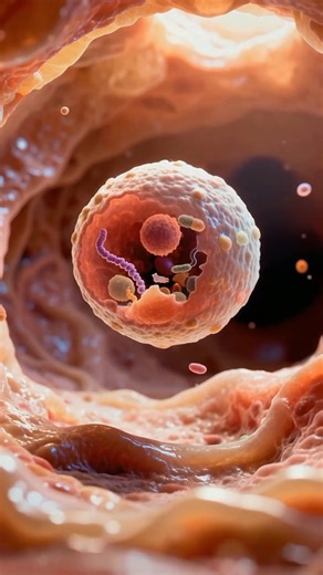 Programmed cell death works like a built in cleanup system that removes worn out or unneeded cells in a calm and controlled way. Each cell keeps an eye on its own condition through simple checks. When a cell is too damaged to recover, or when it has finished its job, it begins a gentle shutdown. Helpful enzymes start breaking down the inside of the cell in a clean and organized manner so nothing leaks out or harms nearby tissue. As this happens, the cell sends clear signals to nearby immune cell