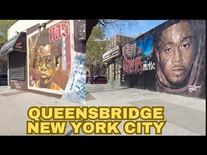Life in Queensbridge Housing Projects. Nas Mural. New York City Walking Tour 4K