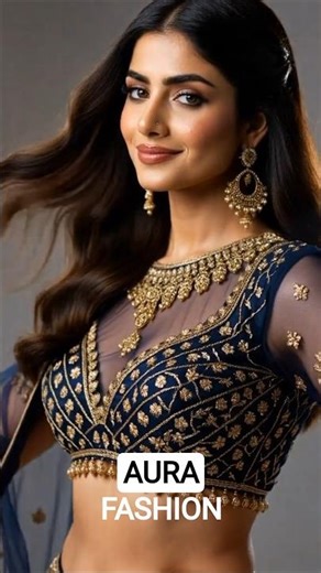 Beautiful Lehenga with Blue and Golden embroidery design 🪡 #saree #aiartmodellookbook #fashionweek