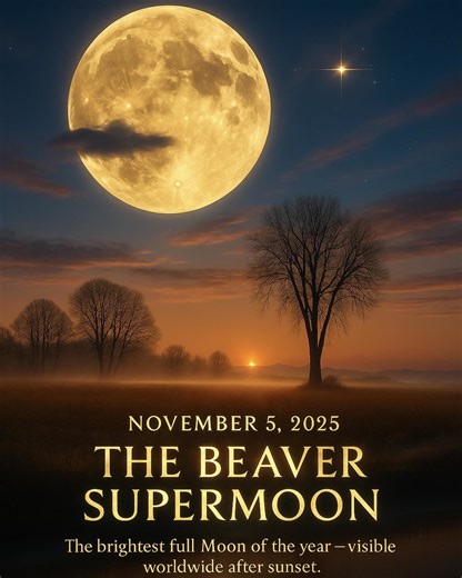 ✨ FULL BEAVER SUPERMOON — NOVEMBER 5, 2025 🌕 The brightest and final Supermoon of the year rises tonight! Named by Native American tribes, the Beaver Moon marks the time when beavers prepare for winter — and this year, it shines at its biggest and brightest. 📍Visible worldwide right after sunset 🌕 Look east as the golden Moon climbs the sky 💫 Don’t miss this luminous farewell to autumn! | Beauty of Earth