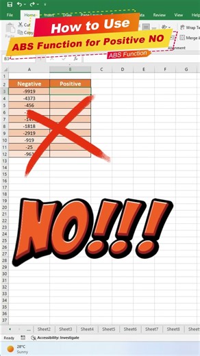 🔥 Excel me Negative Number ko Positive Kaise Kare 😱| #excelshorts
