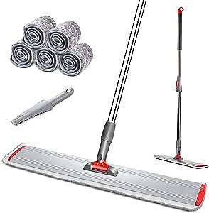 Microfiber Dust Mop, 24" Large Commercial Mop with 5Pcs Reusable Microfiber Mop Pads, Industrial Flat Mop for Hardwood, Tile, Marble Floor Cleaning - Send a Small Tooth Comb