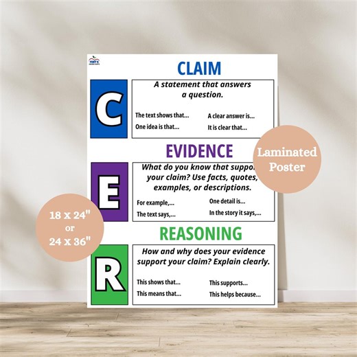 CER Writing Laminated Anchor Chart | Claim Evidence Reasoning Poster - Etsy