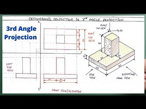 Drawing of 3rd Angle Projection || Orthographic Projection || How to draw 3rd angle projection in ED