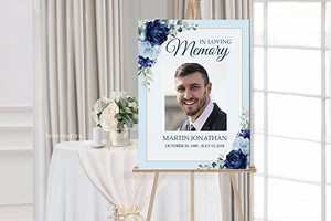 Editable Funeral Welcome Sign Memorial Sign Template Blue Roses Funeral Sign Poster Memorial Service Sign in Loving Memory #F38 - Etsy
