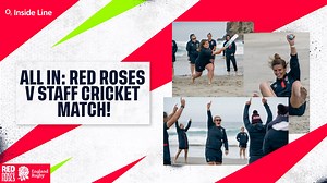 𝑹𝒊𝒗𝒂𝒍𝒓𝒚 𝒓𝒆𝒏𝒆𝒘𝒆𝒅 The Red Roses players v the Red Roses staff beach cricket match 🌹🏏 Who shines with the bat and ball, and who's probably best off sticking to rugby? #WearTheRose | O2 | England Rugby