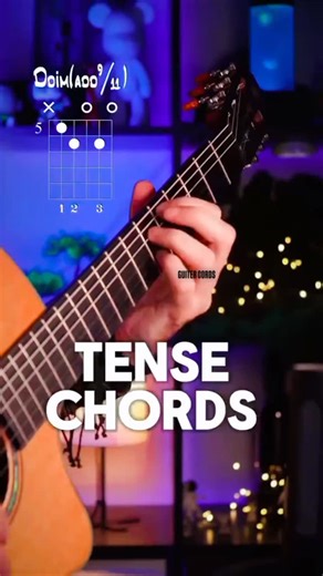 GUITER CORDS on Instagram: "TENSE CHORDS THAT SOUNDS LIKE A MOVIE SCENE !!!🎶🎶 This spine - chilling progression will make your songs sound cinematic - no music theory degree needed !!🎥🎶🎶 A low drone swells beneath shifting harmonies, the chords moving slowly like shadows in a dimly lit room. Each change tightens the air — minor tones pulling at the heart, unresolved suspensions lingering just long enough to stir unease. The sound feels like the moment before something is revealed, a scene h
