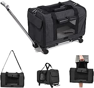 Airline Approved Pet Carrier with Wheels, Rolling Cat Dog Carrier for Medium Dogs and Cats Under 20LBS, Pet Travel Carrier on Wheels with Upgraded Wheels and Telescopic Handle, Dark Gray