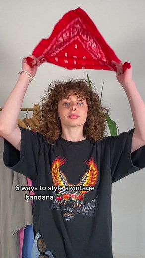 6 ways to style a vintage bandana 🍒❤️🍓🍄 Available to shop online now 🙌 #vintage #styleinspo #90s #bandana #thrifted #fyp