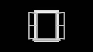 white window opens outwards. animation footage video isolated on alpha channel background(transparent).