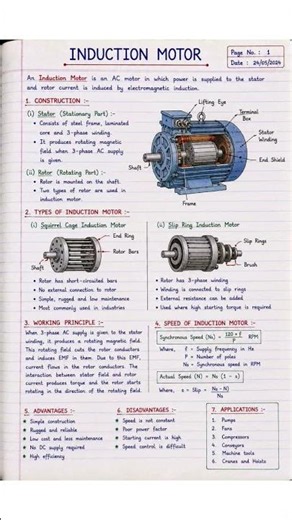 Induction Motor Explained in One Page | Construction, Types, Working Principle, Speed Formula