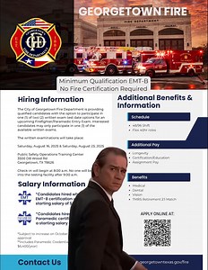 🔥 Join Georgetown Fire Department 🔥 Do you have what it takes to serve one of the fastest-growing communities in Texas? 💪 Minimum requirement: EMT-B 📅 Application deadline is approaching fast! 👊 "Is it worth it?" 💥 "Yeah… it’s worth it, if you’re strong enough." ➡️ Apply today and start your journey: https://bit.ly/44yXSpj #GeorgetownFire #NowHiring #FirefighterLife #JoinOurFamily #ItsWorthIt | Georgetown Texas Fire Department