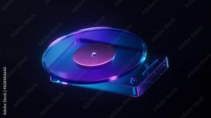 Loop animation of Record player with dark neon light effect, 3d rendering.
