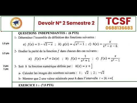 الفرض المحروس رقم 2 الدورة الثانية جذع مشترك رياضيات | Devoir N 2 2ème semestre 2 les fonctions TCSF