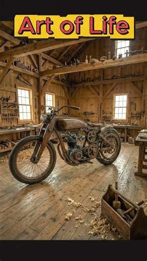 The Ultimate Wooden Garage: Bike & Car (AI Concept)#AIArt #WoodenCar #Shorts