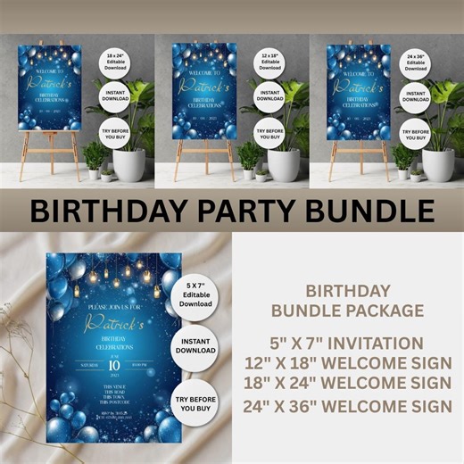 Happy Birthday Welcome Sign & Invite | Editable Template | Instant Download | Try Before You Buy | Sizes 5x7, 12x18, 18x24, 24x36 - Etsy UK