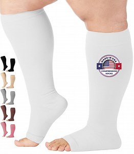 Wide Calf Men and Womens Compression Socks for Swelling 20-30mmHg - White, 3XL