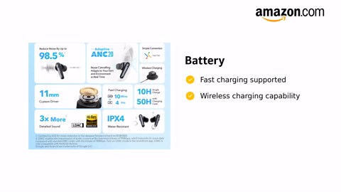 Soundcore by Anker Liberty 4 NC Wireless Noise Cancelling Earbuds, 98.5% Noise Reduction, Adaptive Noise Cancelling to Ears and Environment, Hi-Res Sound, 50H Battery, Wireless Charging (Renewed)
