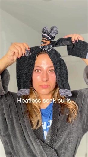 Lainey Ostrom on Instagram: "Heatless sock curls tutorial! I use 3 socks, to ensure the back gets curled, and I love how it turned out on my shorter hair 🩷 - #sockcurls #heatlesscurlsovernight #heatlesscurls #sockcurlstutorial"