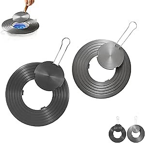 Heat Conduction Plate, Gas Stove Heat Diffuser Plate, Aluminum Alloy with Removable Handle, Multifunctional Gas Cooker Heat Tray, Heat Baffle Diffuser for Simmering for All Kitchen Needs(Black+Silver)