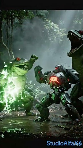 Frogs fighting with robot #4k