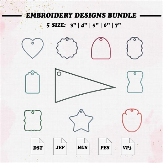 Tag Applique Embroidery File, in the Hoop Embroidery Design, 5 Size, Instant Download. - Etsy