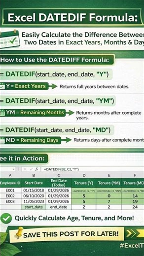 Excel most powerful Function Datedif #ytshorts #excel #spreadsheetmagic
