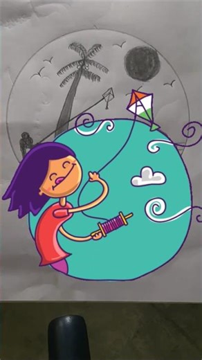 man kite flying drawing and adventure#