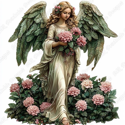 Victorian Angel With Flowers Clipart, Watercolor Angel Graphics (digital Download) - Etsy