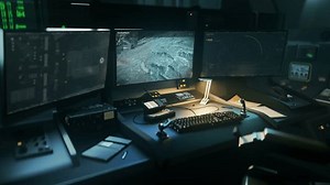 Innovative Military Surveillance System Tracks Enemy Base For Combat Operation. Military Satellite Surveillance Control Computer. Military Operation Room. Surveillance Scanner. Army Operation