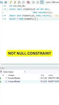NOT NULL CONSTRAINT |SQL part 27| Command Execution| #sql #learning #cse #coding