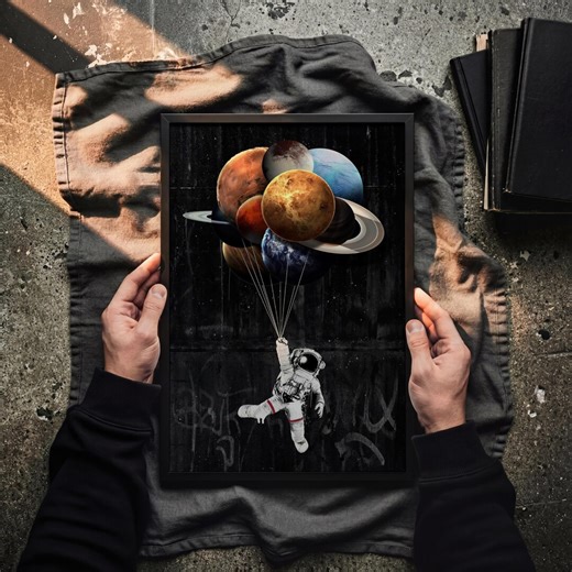 Astronaut Space Poster Wall Art, Solar System Planets Print, Cosmic Space Illustration Decor, Sci-fi Galaxy Wall Art - Etsy