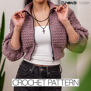 Crochet Pattern | Cropped Bomber Jacket W. Zipper | PDF Download - Etsy