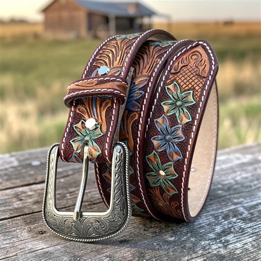 Hand Painted Western Floral Belt for Women, Personalized Cowgirl Belt, Full Grain Leather Removable Buckle Belt, Mother's Day Gift - Etsy