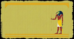 Animated egyptian papyrus with Thoth, ancient Egyptian god of wisdom