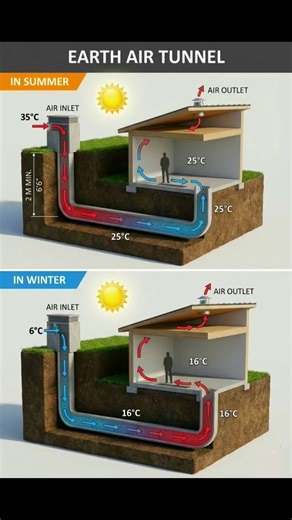 Earth Air Tunnel Cooling and Heating System in Summer and Winter | #Shorts #Building