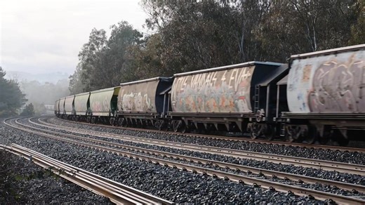 13K views · 360 reactions | SSR through the S curves at Broadford and Jacana. Hired V/Line N Class Diesels N469, N457 lead SSR C502 and RL301 with the loaded grain from Southern New South Wales. This is the first round trip for the hired standard gauge N Class locos hauling SSR Grain trains. 16th August 2025. | Schony747 Youtube & DVD | Facebook