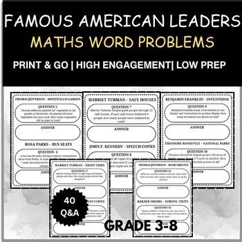 40 Famous American Leaders Maths Word Problems | Grades 3-8 |