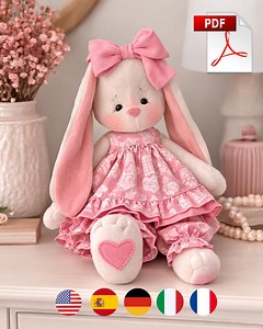 Rosie Bunny Sewing Pattern PDF, 48 Cm Fabric Bunny Doll Pattern, Stuffed Bunny With Dress Pattern, Plush Rabbit Sewing Pattern, Bunny Doll T - Etsy Canada
