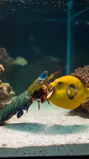 NS Vlog | Mantis shrimp vs puffer fish #mantisshrimp #animal #ocean #seaside #pufferfish | Instagram