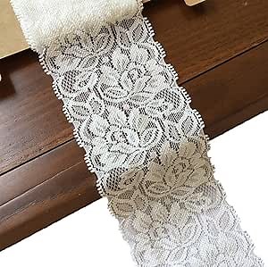 Lace Realm 2.25 Inches Wide White Stretch Lace Ribbon with Floral Pattern Trim Lace for Headbands Garters Decorating Floral Designing & Crafts-5 Yards (7380 White)