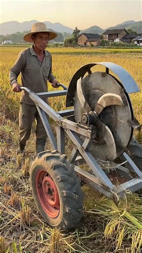 Innovative Manual Rice Harvester Machine | Heavy-Duty Rotary Farming Equipment in Action