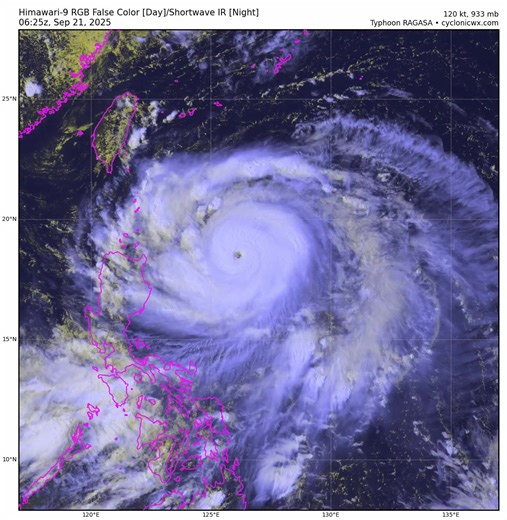 BREAKING: Both the DOST-PAGASA and Joint Typhoon Warning Center (JTWC) have further increased the 10-min and 1-min wind intensity of Super Typhoon #NandoPH (#Ragasa) to 195 km/h and 145 kts (~270 km/h), respectively. Meanwhile, the Japan Meteorological Agency (JMA) has maintained its wind intensity at 100 kts (~185 km/h). Additional intensification is expected due to extremely favorable environment in the Philippine Sea. Disclaimer: JTWC is using 1-min average sustained winds, while PAGASA, JMA 