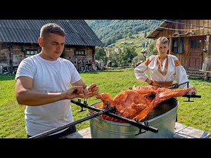Traditional Ukrainian Village Cooking and Family Feast Outdoors
