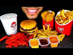 ASMR WENDY'S CHICKEN NUGGETS DOUBLE CHEESEBURGER TAKIS FROSTY MUKBANG EATING SHOW NO TALKING